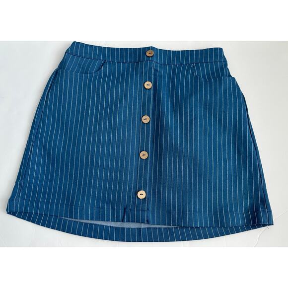 Bailey's Blossom Blue Pin Strips Mini Skirt Size Medium New - Picture 6 of 7
